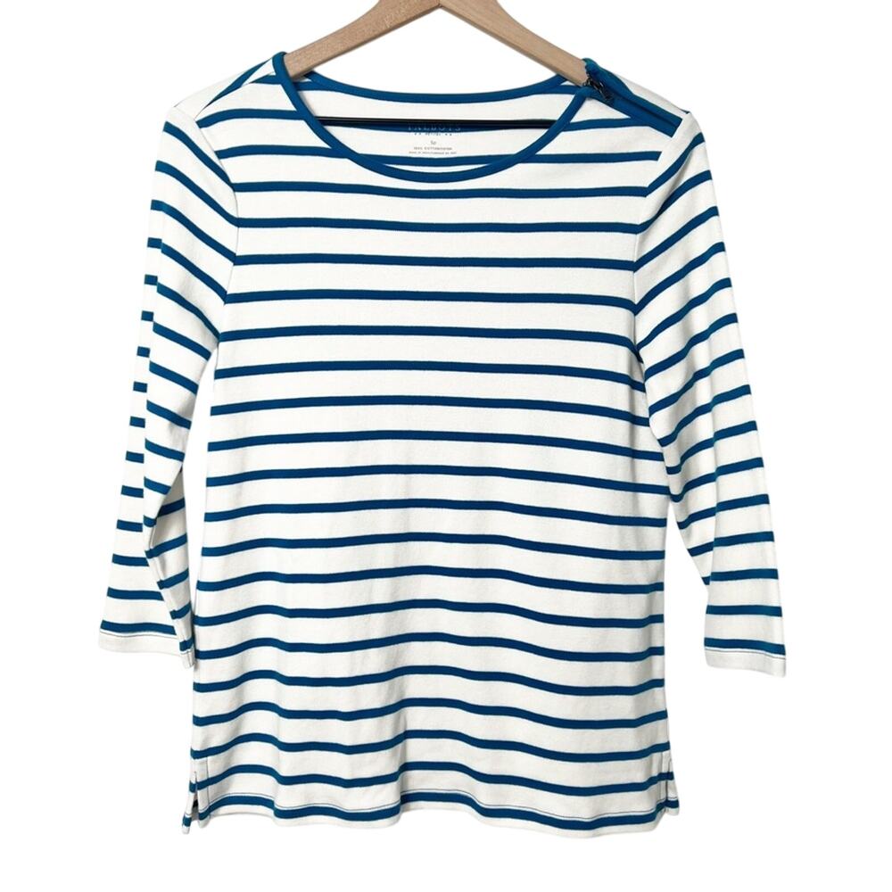 TALBOTS BLUE WHITE STRIPES WOMEN SMALL PETITE 100% COTTON BLOUSE BRAND NEW